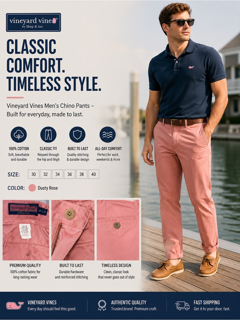 Vineyard Vines Men’s Dusty Rose Chino Pants size medium 36 x 34